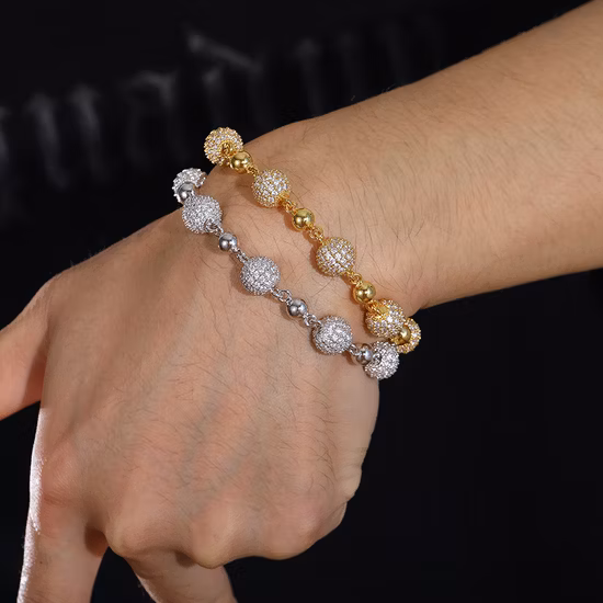新デザインチェーン 10 ミリメートルアイスアウトビーズチェーンネックレス 18 K ゴールドメッキ真鍮 Aaaaa CZ ダイヤモンド卸売ファッションジュエリー